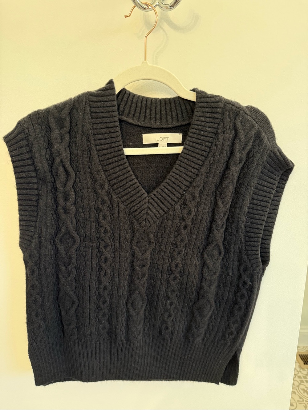 LOFT woman’s  Cable-Knit V-Neck Sweater Vest - black